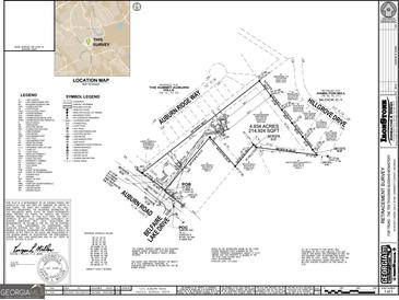 Detailed property survey showing dimensions, boundaries and adjacent streets of the subject property at 1372 Auburn Rd, Dacula, GA 30019