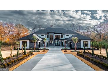 Stunning modern home featuring a contemporary design with a long driveway and beautiful landscaping at 740 Bethpage Dr, Mcdonough, GA 30253