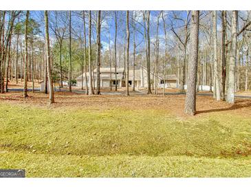 Secluded home nestled among trees featuring beautiful front lawn and neutral siding at 106 Robinson Bend Trl, Peachtree City, GA 30269