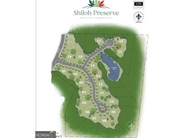 Shiloh Preserve community map showcasing available lots, landscaping, and community lake at 4510 Natchez, Cumming, GA 30040