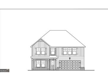 Two-story home showcasing a harmonious blend of vertical siding, brick accents and a symmetrical facade at 742 Great Oak Pl # 13, Villa Rica, GA 30180