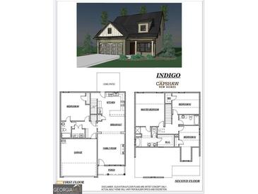 Detailed floor plan showcasing the layout of this Indigo Capshaw home with bedrooms, kitchen, and living spaces at 2389 Aukerman Trce # 79, Hampton, GA 30228