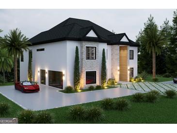 Stunning modern home with a white brick facade, stone accents, and a spacious three-car garage at 2702 Antioch Ne St, Conyers, GA 30013