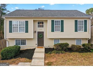 Charming two-story home with green shutters, a welcoming front door, and landscaped front yard at 111 Hamilton Rd, Peachtree City, GA 30269