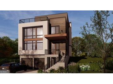 Modern two-story home boasts a two-car garage, a flat roof deck, and expansive windows at 1287 Star Ne Dr, Brookhaven, GA 30319