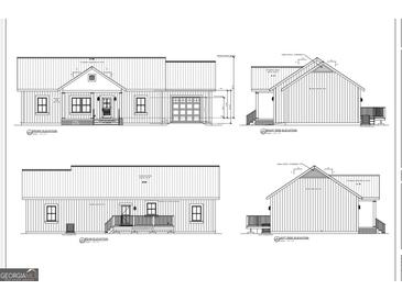 Front, rear, and side elevations of a cozy house featuring a board and batten facade and standing seam metal roof at 22 Summer Ct, Carrollton, GA 30116