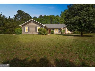 Charming single story home with a manicured front lawn and traditional architectural details at 110 Tamarack Trl, Mcdonough, GA 30252