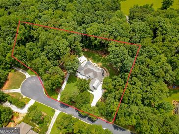 Expansive property surrounded by mature trees, featuring a circular driveway and lush landscaping at 135 Adams Park Dr, Fayetteville, GA 30214