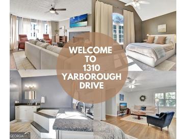 Collage showcasing the inviting living spaces, serene bedroom, and luxurious bathroom of the home at 1310 Yarborough Dr, Peachtree City, GA 30269