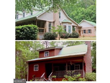 Split image showcasing the house with a green roof and a second house with a red roof at 695 Frog Rd, Locust Grove, GA 30248