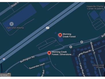 Map view showing the location of Morning Creek Forest community in relation to major roads and nearby amenities at 6120 Ripple Way # 46, South Fulton, GA 30349
