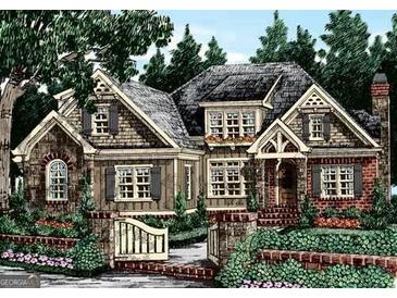 Charming two-story home with lush landscaping and brick details at 2039 Fischer Rd, Sharpsburg, GA 30277