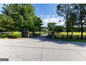 Spacious property with a long driveway, black fencing, lush lawns and mature trees at 110 Green Meadow Ln, Fayetteville, GA 30215