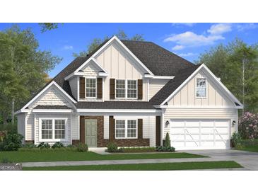 Charming two-story home featuring a mix of vertical siding and shake accents, complemented by dark shutters and a well-manicured lawn at 611 Bohannon Rd # 5, Grantville, GA 30220