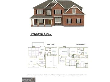 Illustration of a two-story home with brick and dark-colored siding accents at 140 Wilson Drive, Mcdonough, GA 30252