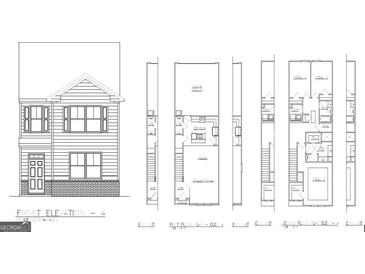 Detailed front elevation of a modern two-story home, architectural design and layout at 352 Sound Cir, Stockbridge, GA 30281