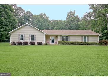 Well-maintained ranch home featuring a lush green lawn and beautiful landscaping at 210 Grandchester Way, Fayetteville, GA 30215