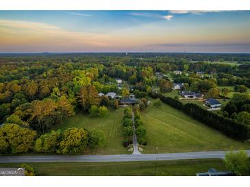 Expansive aerial view of a property with a long driveway, lush greenery, and a serene, wooded landscape at 3700 Tom Brewer Road, Loganville, GA 30052