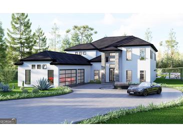 Stunning modern home with a spacious driveway, lush landscaping, and an attached two car garage at 3181 Buck Branch Rd, Conyers, GA 30094