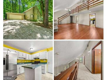 Exterior view showing the garage, driveway, and living room at 70 Juliana Dr, Ellenwood, GA 30294