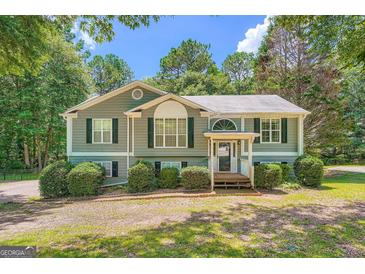 Charming single-Gathering home with muted green siding, dark shutters, and a well-manicured front lawn at 113 Hitchcock Dr, Villa Rica, GA 30180