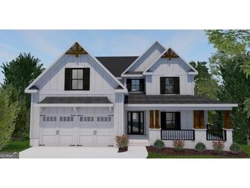 New construction featuring white board and batten siding, black trim, and a welcoming front porch at 35 Oak Rd, Locust Grove, GA 30248