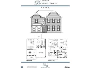 Two-story home architectural drawing, showcasing front elevation and floor plans at 495 Hancock Se Dr, Atlanta, GA 30354