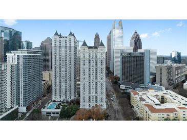 Stunning aerial view of The Sterling Residences and the city skyline, showcasing luxury living in a prime location at 199 14Th St # 3003, Atlanta, GA 30309