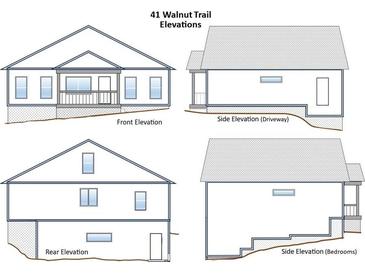 Four-side elevation drawings showcasing the home's exterior design and dimensions at 41 Walnut Trl, Cartersville, GA 30121