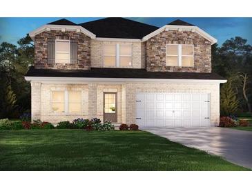 Two-story house with stone accents and a two-car garage at 7755 Plymouth Dr, Fairburn, GA 30213