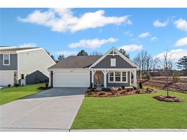 Charming single-story home with a well-manicured lawn and attached two car garage at 1002 Rainier Dr, Euharlee, GA 30145