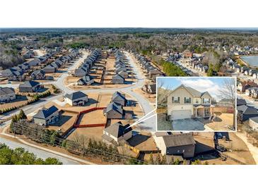 Aerial view of a residential neighborhood with a highlighted home at 502 Starling View Cir, Grayson, GA 30017