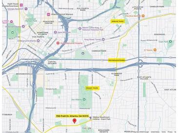 Location map of 396 Pratt Dr, Atlanta, GA 30315, nearby Grant Park and Reynoldstown at 396 Pratt Se Dr # 1932, Atlanta, GA 30315
