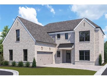 Two-story home with gray brick and a three-car garage at 116 Cottage Gate Ln, Roswell, GA 30076