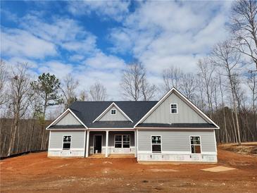 New construction with gray siding, a dark roof, and a simple, elegant design at 459 Benson Meadows Dr, Dallas, GA 30157