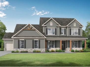 Two-story house with gray siding, stone accents, and a large front porch at 1257 Pj East Rd, Covington, GA 30014