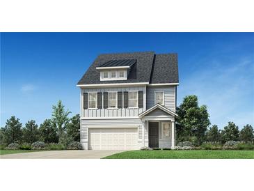 Two-story house with gray siding, white garage door, and dark shutters at 1560 Wicker Wood Se Pl, Smyrna, GA 30080