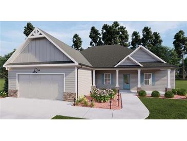 Craftsman style home with gray siding, light blue accents, and a two-car garage at 8960 Callaway Dr, Winston, GA 30187