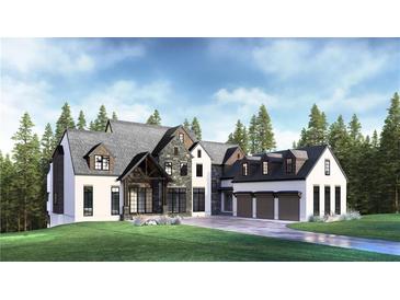 Stunning new construction home with a modern farmhouse design, three-car garage, and well-manicured lawn at 3661 Clubwood Trl, Marietta, GA 30068
