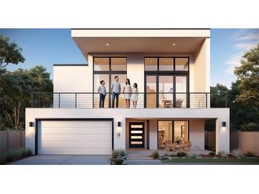 Contemporary two-story home featuring a balcony, garage, and modern design elements at 3336 Ferncliff Ne Pl, Atlanta, GA 30324
