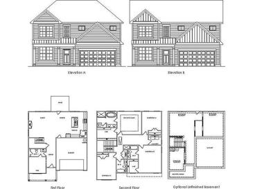 Two elevations and floorplans showcasing the layout of the two-story home with an optional unfinished basement at 2553 Adair Ridge Ct, Decatur, GA 30034