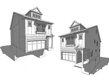 Rendering of two-story home featuring brick and vertical siding, with an entrance and attached garage at 203 Retreat Ln, Canton, GA 30114