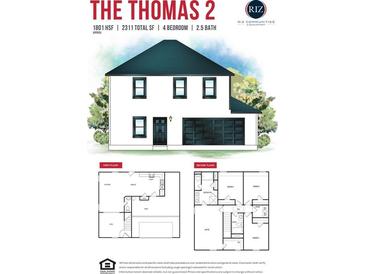 A two-story home featuring a dark roof, a two-car garage, and four symmetrically aligned windows at 25 Emerald Ln, Covington, GA 30014