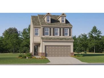 Charming two-story home featuring a two-car garage, dormer windows, and manicured lawn at 2458 Cotton Ln, Douglasville, GA 30135