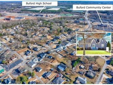 An aerial view shows the neighborhood and location of Buford High School and the Buford Community Center at 449 South Hill St., Buford, GA 30518