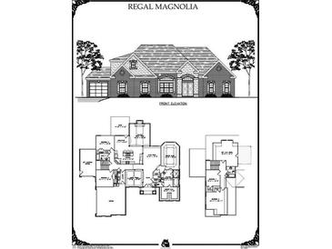 Front elevation of a Regal Magnolia brick home with attached garage at 2102 Lacroix Way, Conyers, GA 30094