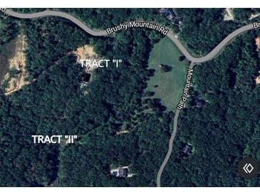 Aerial view of the property highlighting Tracts I and II with natural surroundings and road access at 1344 Brushy Mountain Rd, Rockmart, GA 30153