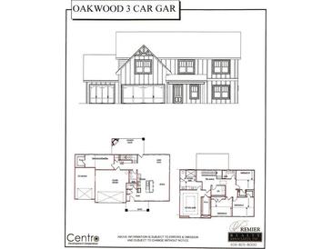 A rendering of a home's exterior elevation shows a three car garage at 3076 Zodiac Ct, Lawrenceville, GA 30044