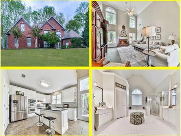 A 4-image collage features the home's kitchen, living room, bathroom, and exterior views at 3280 Peace Ln, Suwanee, GA 30024