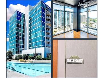 Luxury condo building with a refreshing pool and plenty of lounge chairs at 250 Pharr Ne Rd # 1507, Atlanta, GA 30305